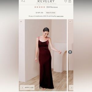 Revelry Skye Velvet Bridesmaid Dress Burgundy size 8